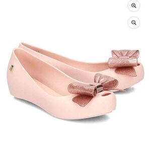 MELISSA Ultragirl Sweet 21 XXI Flats Jelly Rose Gold Speckled Shoes Size 8 Bows